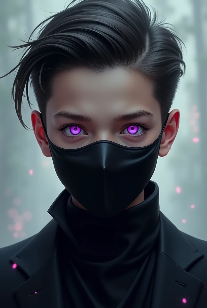 Avatar of a boy with slicked back hair with a black mask and purple eyes