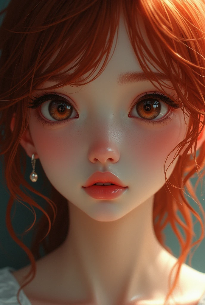 brunette girl, slim, piernas slims, Red hair, pretty eyebrows, brown and pretty eyes, thin lips,