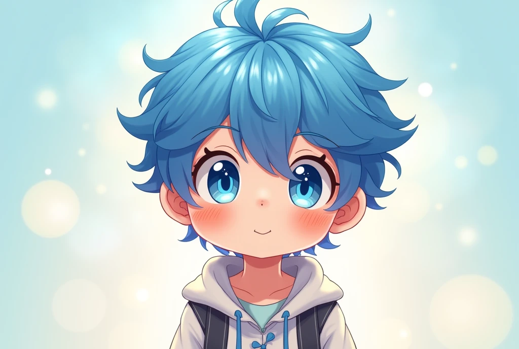 create a cute anime boy with blue hair