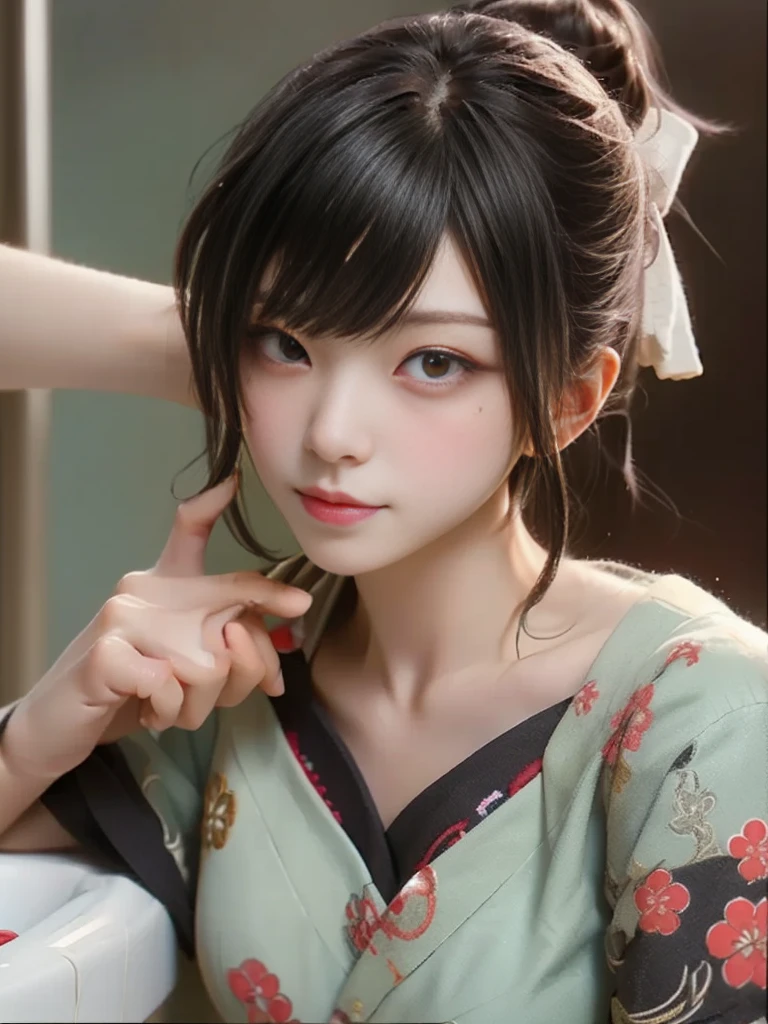 Close-up of a person touching a button on a screen, with your index finger, biting lips, , (wink), focus on facial details!!!!!!, Sex, cute kiss together, zerochan, far!!, gapmoe yandere, Download contents, 🚿🗝📝, Ahegao, by Hitoshi Homura, yandere