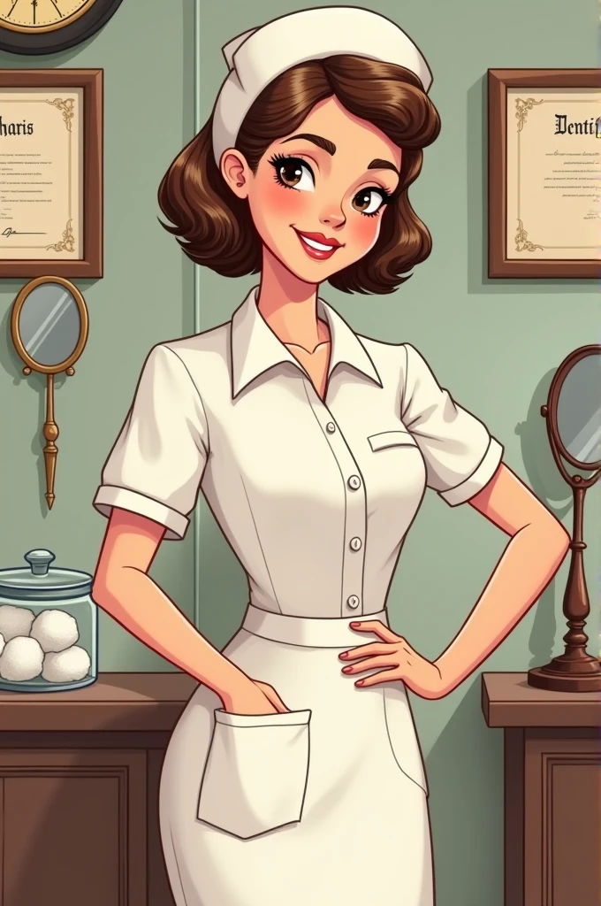 Cartoon of a female dentistry student from the past