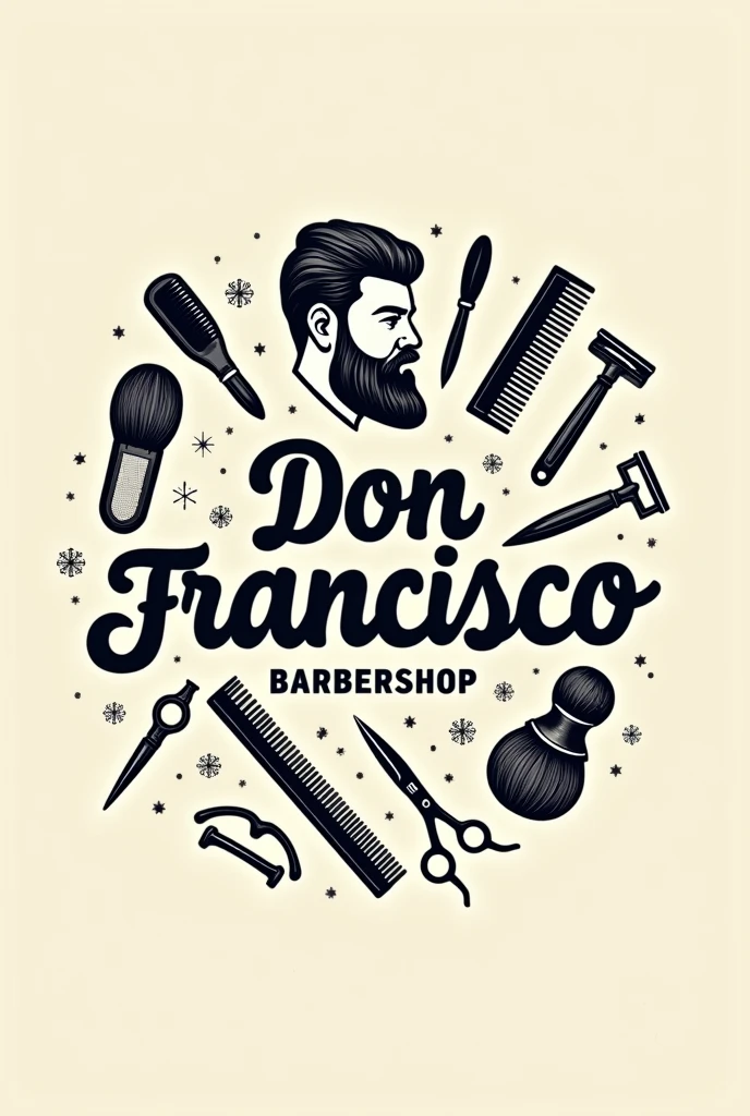 I would like to create a barbershop logo, which says "Don Francisco" barbershop, that has male barbershop objects