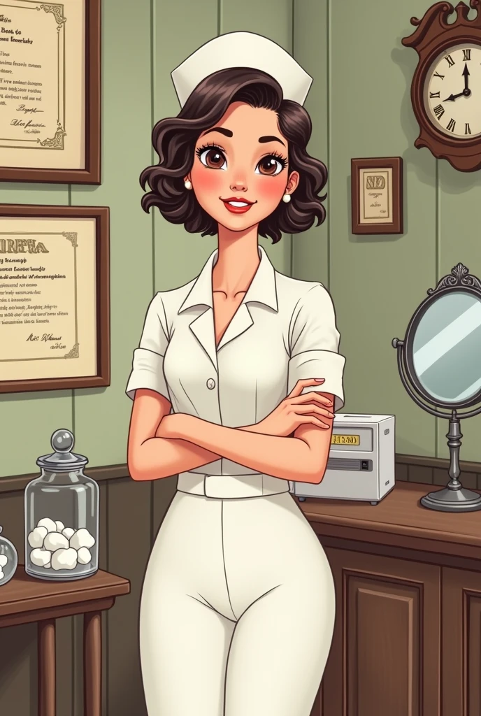 Cartoon of a female dentistry student from the past