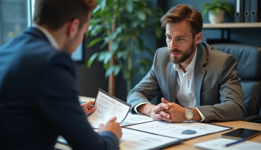   "Employers valuing skills over degrees"
A recruiter at a job interview reviewing a candidate's portfolio with certificates, hands-on projects, and skill sets, while a diploma is set aside, representing the shift in hiring focus. Make it realistic 