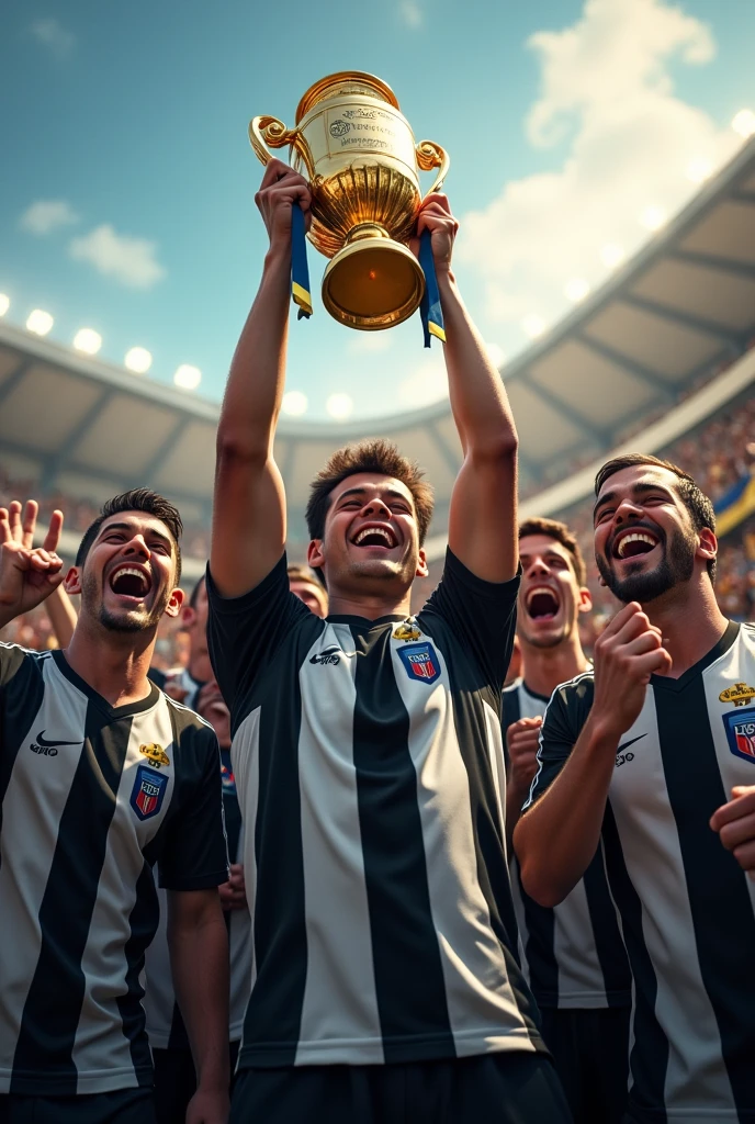 Create an image of Botafogo winning the Libertadores and lifting the cup in Botafogo&#39;s uniform
