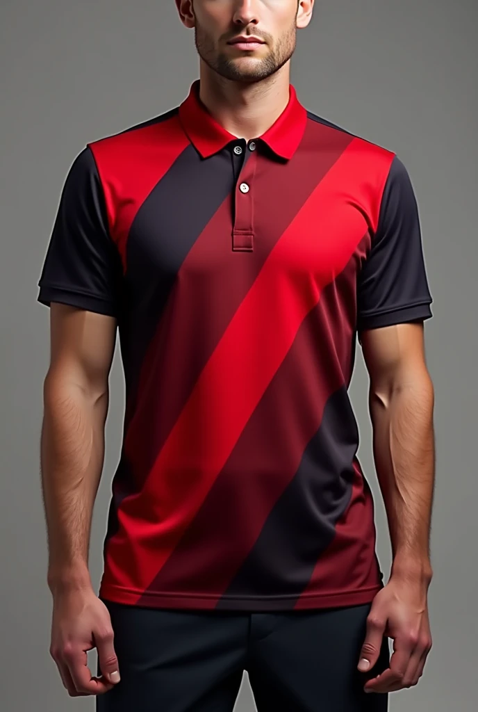 Give me a sports polo with a design that combines both dark and light red colors, very nice, all in red.