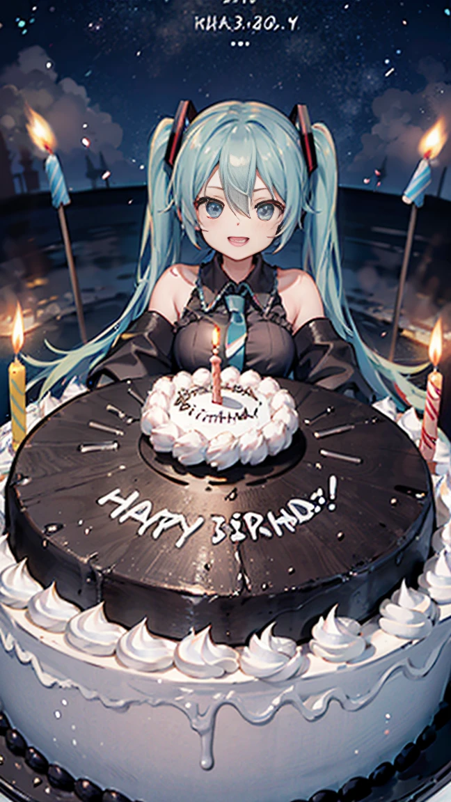 (((Celebrate a birthday, Birthday cake))), fire, Candle, Birthday girl,whole body, happy, Excited,BREAK, Barrage, Warship Sinking,battle ship,sinking, Naval battles, Black smoke, Navy, Big Trouble, Raid, attacked, BREAK,hatsune miku, Anniversary