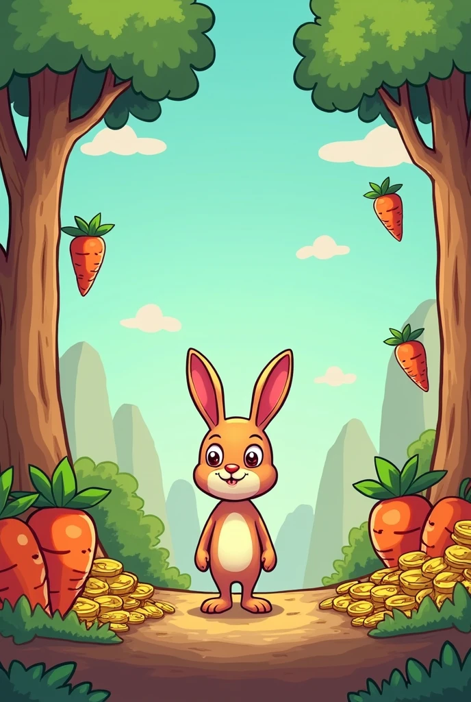 A (((new PC game))) with a rabbit on 2 legs, wide-eyed with no clothes ready to collect coins and jewels and fight small gray alien enemies with spikes. The backdrop features (vividly drawn lines) that mimic the style of the Mario Bros 3 game that instead of mushrooms are carrots, framing the scene with a (strict focus on the character and his enemy) against a (simple but attractive) background ) that suggests a sense of adventure and intrigue.