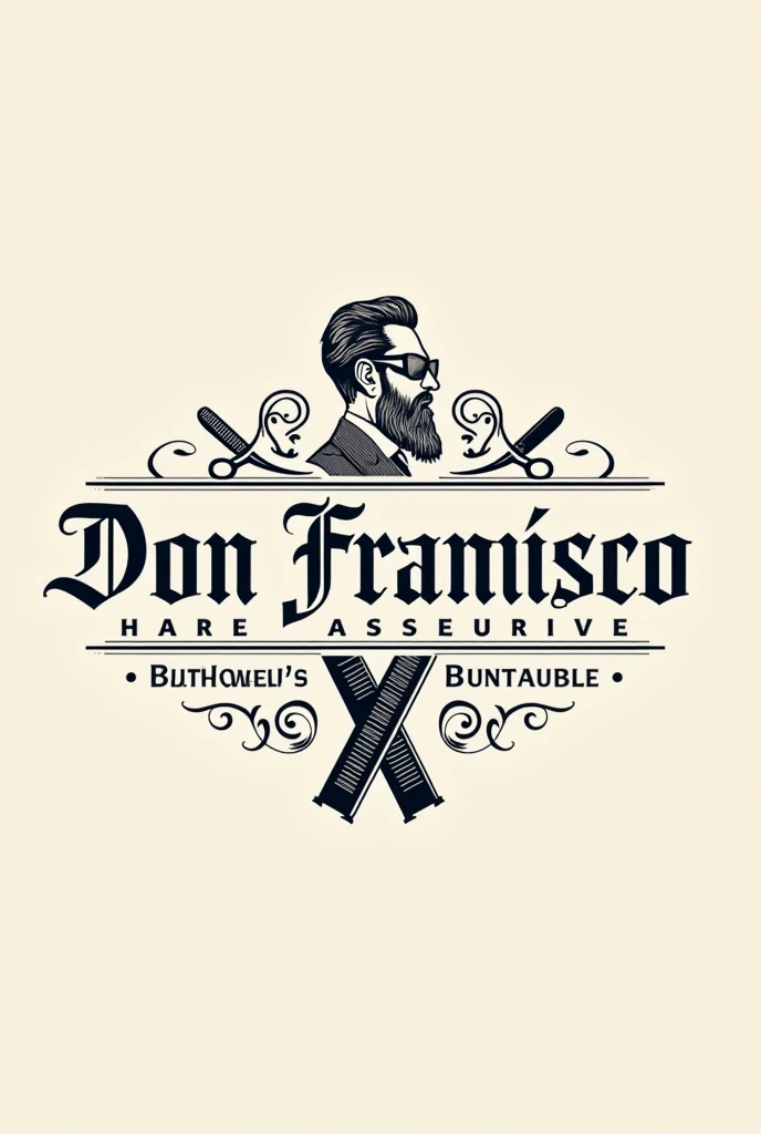 I would like to create a barbershop logo, which contains the following phrases, "Don Francisco" Barbershop and hairdressing. I would also like to add men's hairdressing items.