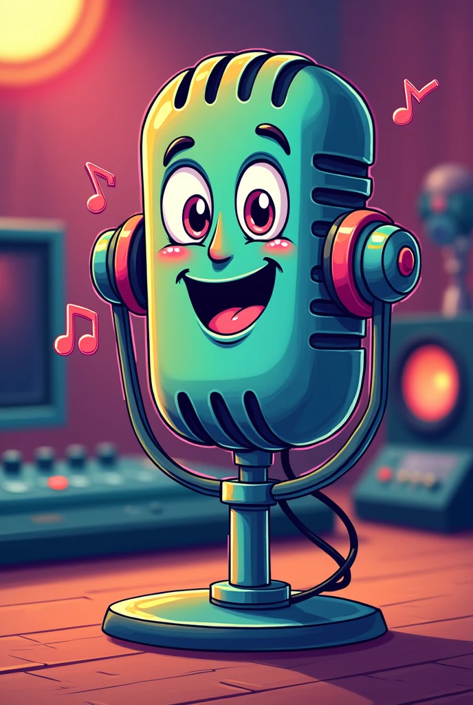 crée moi un micro en cartoon vivant podcast