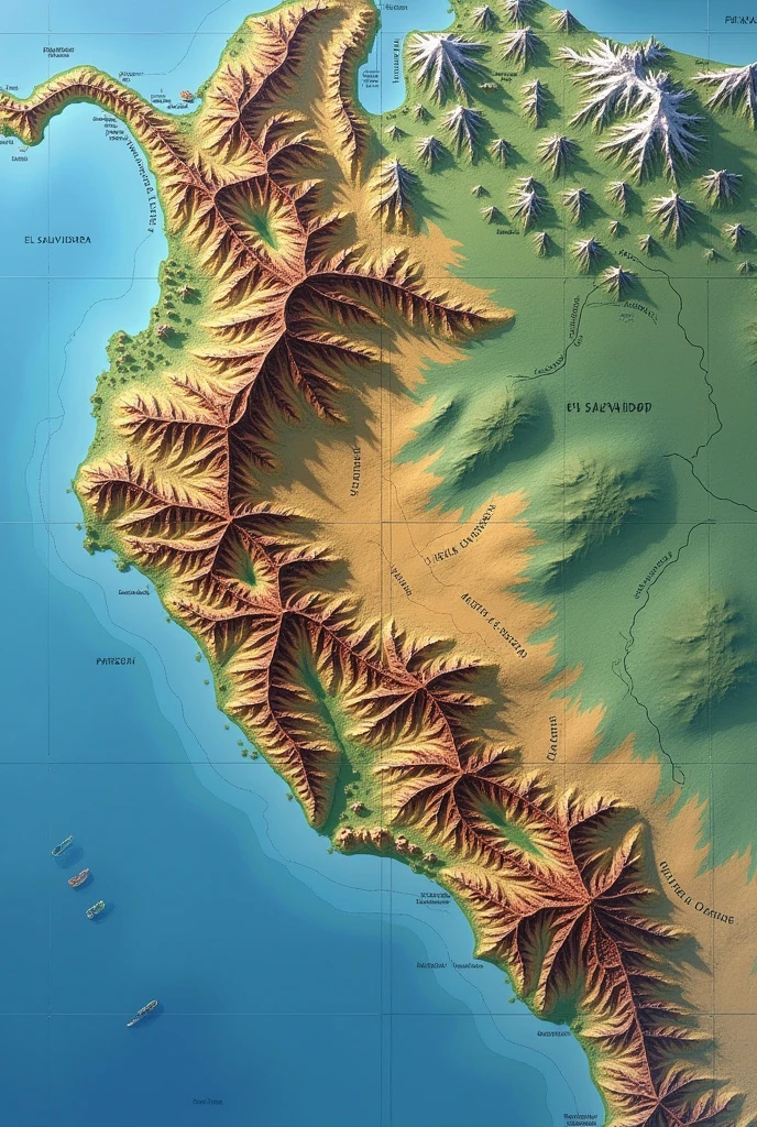 Map of El Salvador with volcanoes