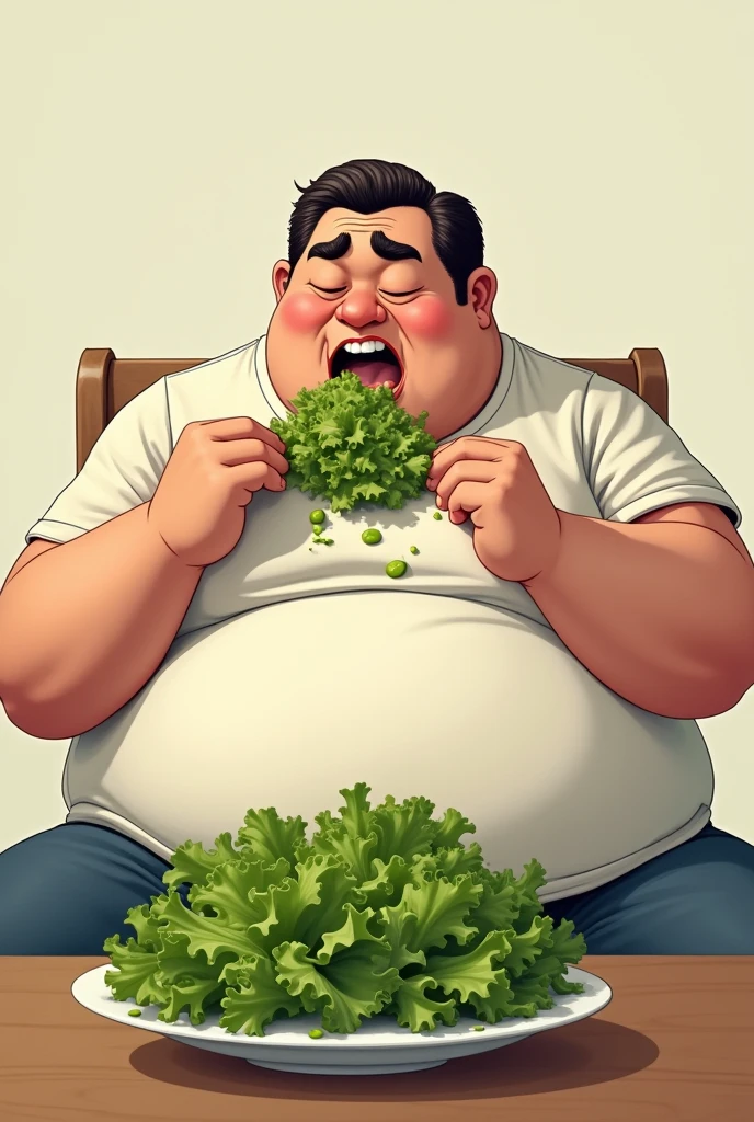 obese person eating lettuce