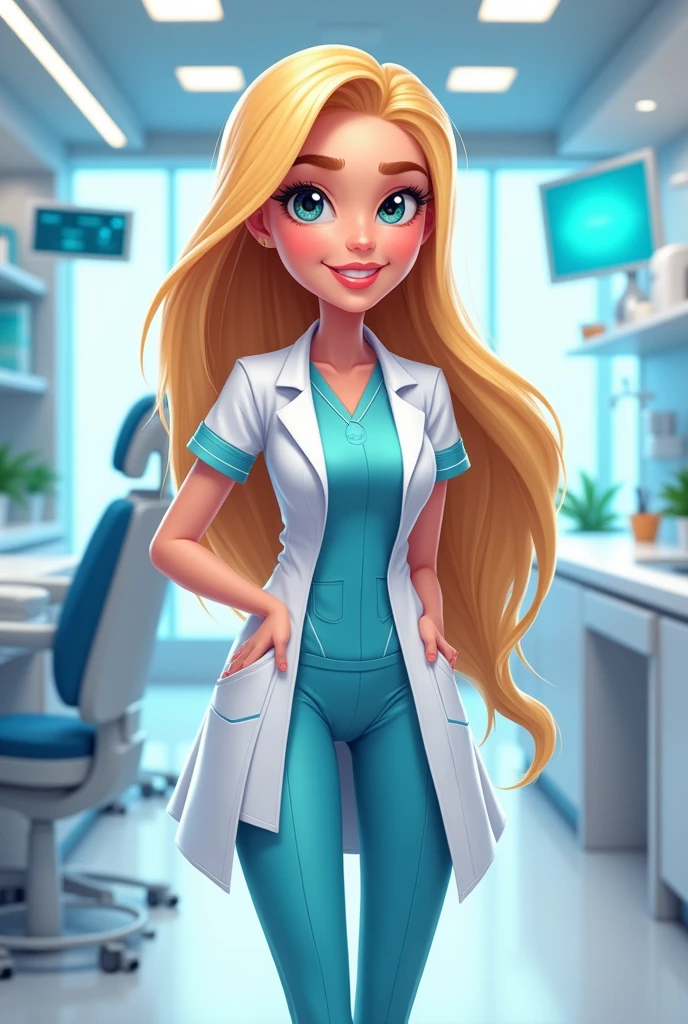 Cartoon woman dentist future long blonde hair