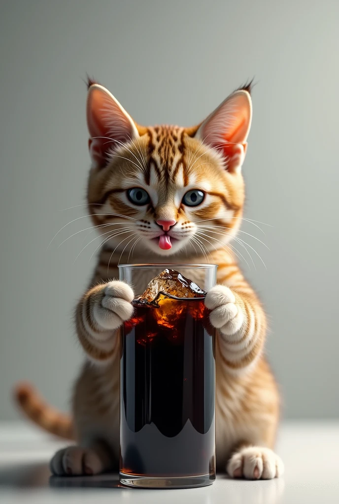 Cat drinking black soda