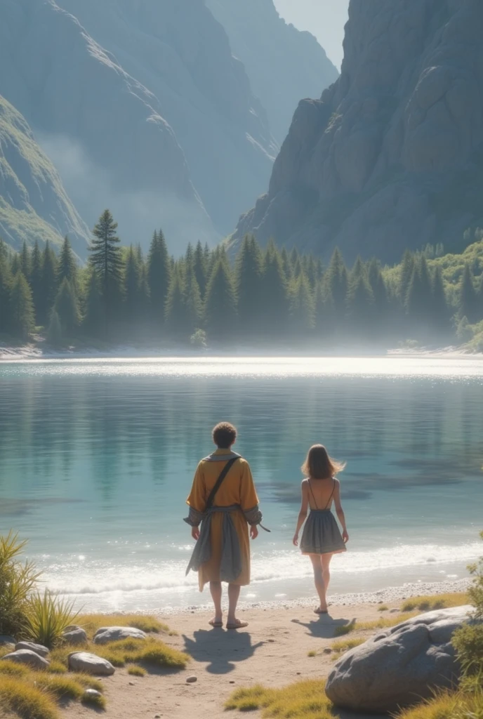 A detailed, photorealistic landscape with a beautiful natural scenery, (best quality,4k,8k,highres,masterpiece:1.2),ultra-detailed,(realistic,photorealistic,photo-realistic:1.37),HDR,UHD,studio lighting,ultra-fine painting,sharp focus,physically-based rendering,extreme detail description,professional,vivid colors,bokeh,cinematic lighting,dramatic sky,lush vegetation,detailed foliage,serene lake,reflection on water,rocky cliffs,dramatic mountains in the background,warm golden hour lighting