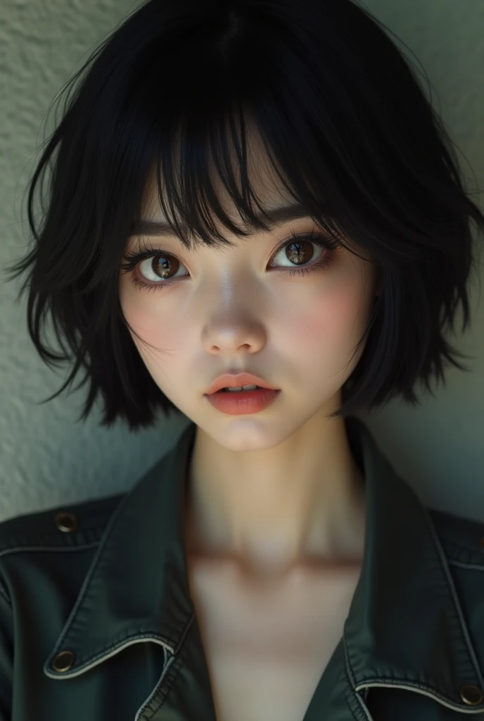 Realistic, alternative, short black hair, feminine, selfie, real life