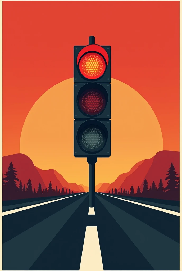 Traffic Safety Poster: Image of a red traffic light stopping with an empty road background, accompanied by text "Stop, Save Life."