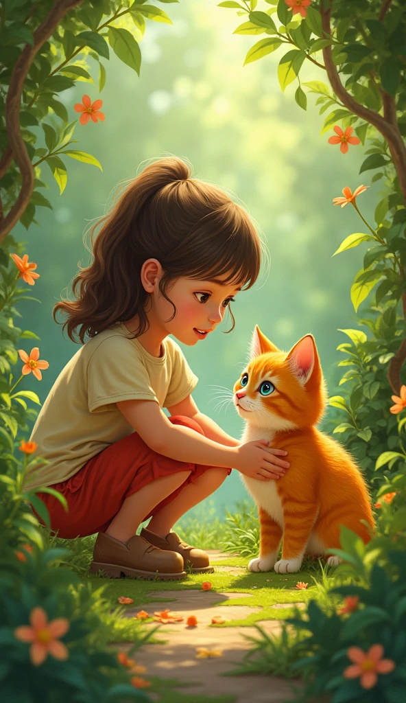 Lilly helping out a ornge cat in the bushes