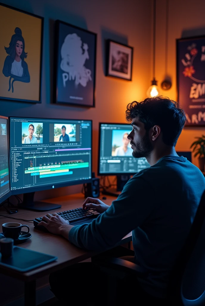 Template of a person editing movies