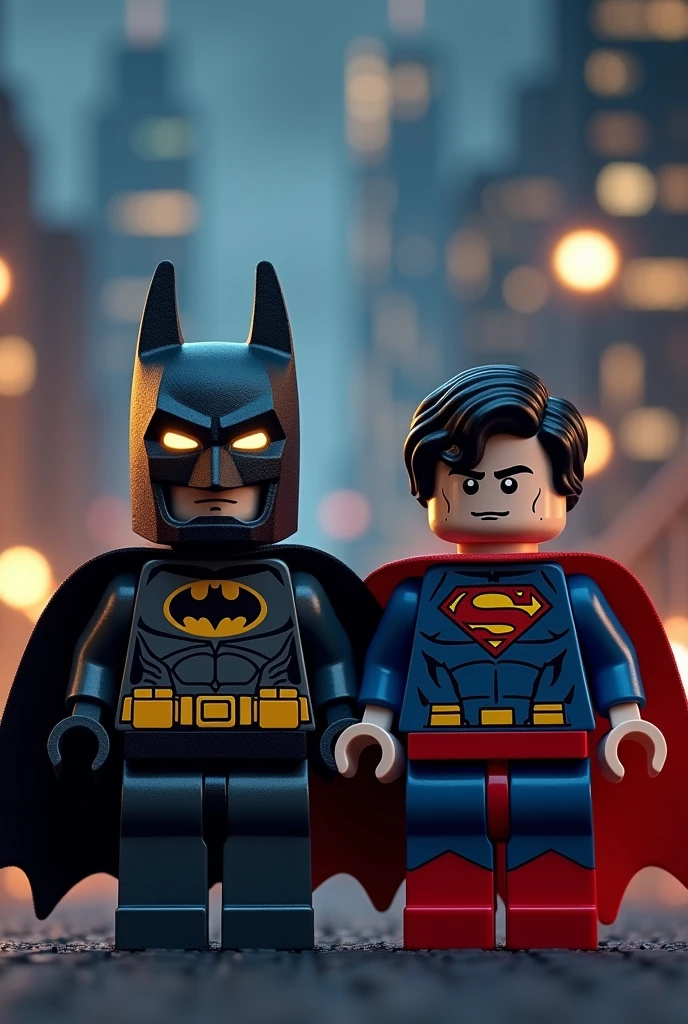 Superman and Batman in lego art, night