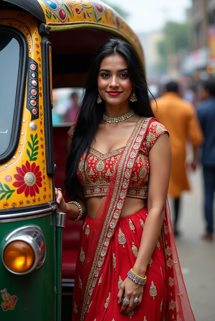 Himanshi Khurana posing with Indian rikshaw, real photo 