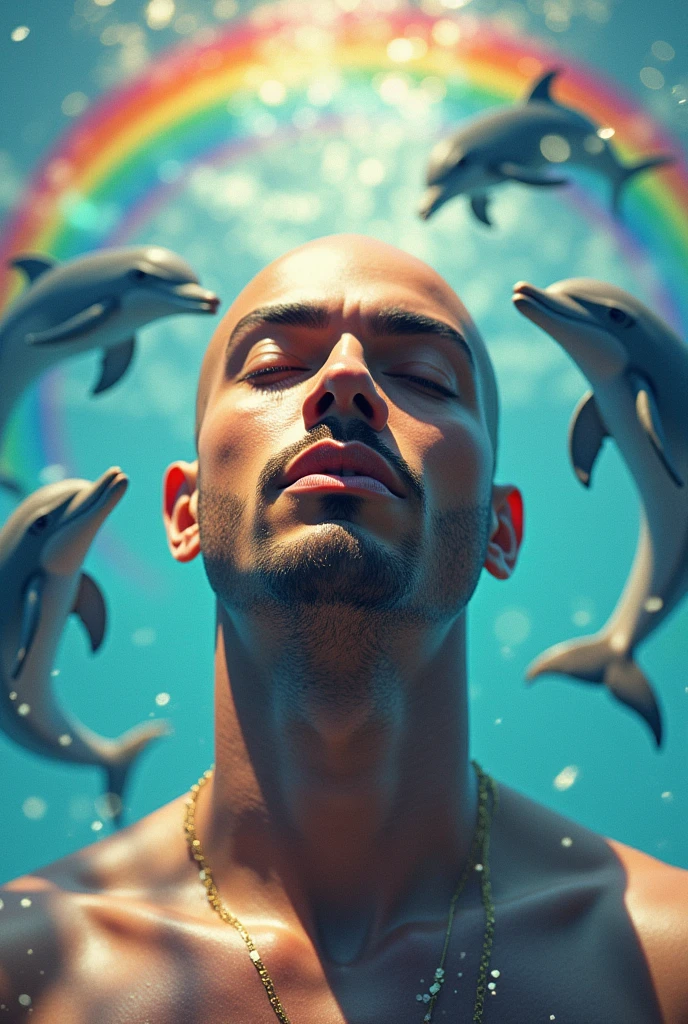 Maluma pelon with dolphins and rainbows 