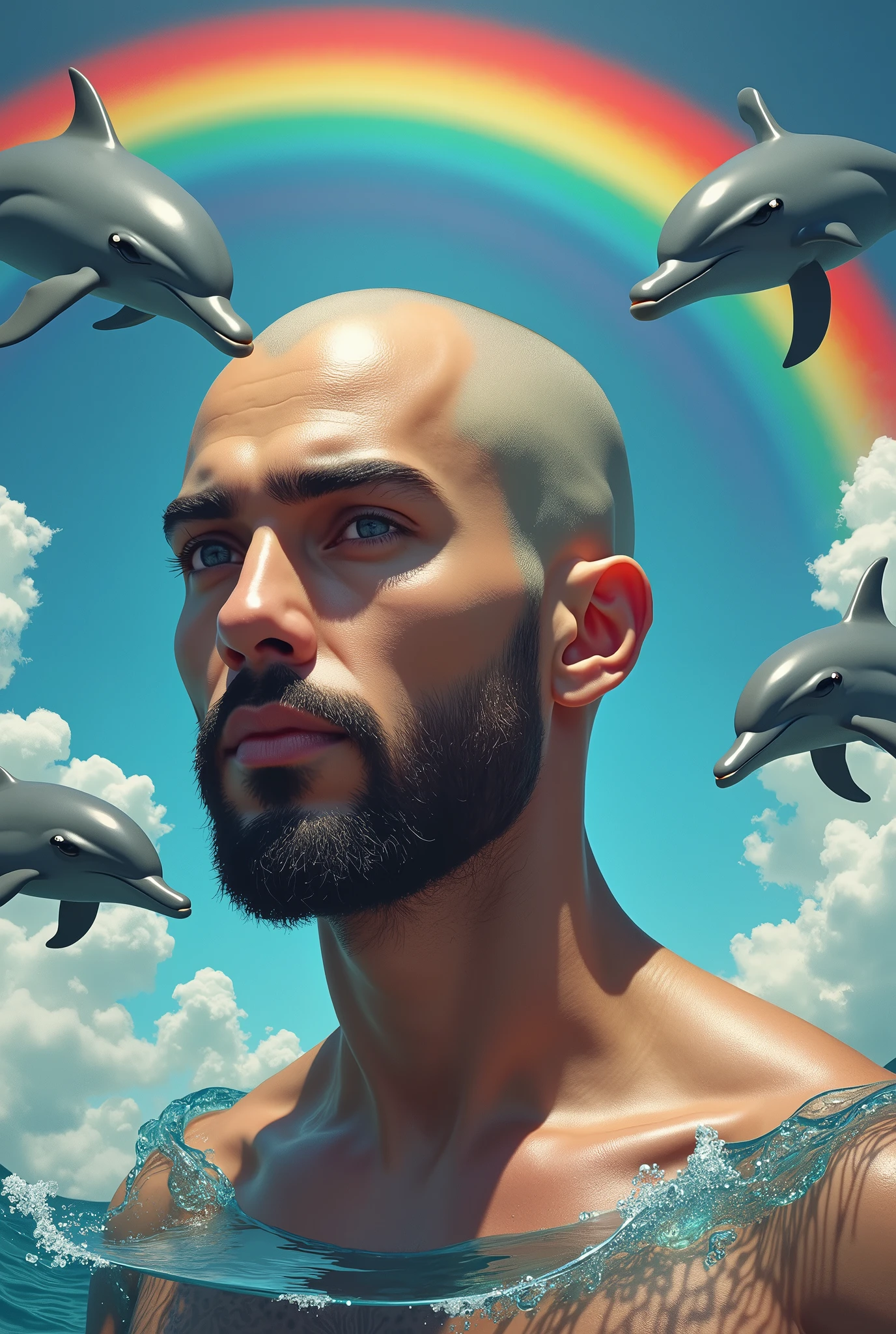 Maluma pelon with dolphins and rainbows