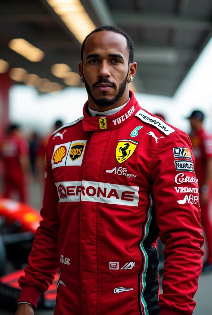 Lewis Hamilton in the Ferrari 2025 overalls