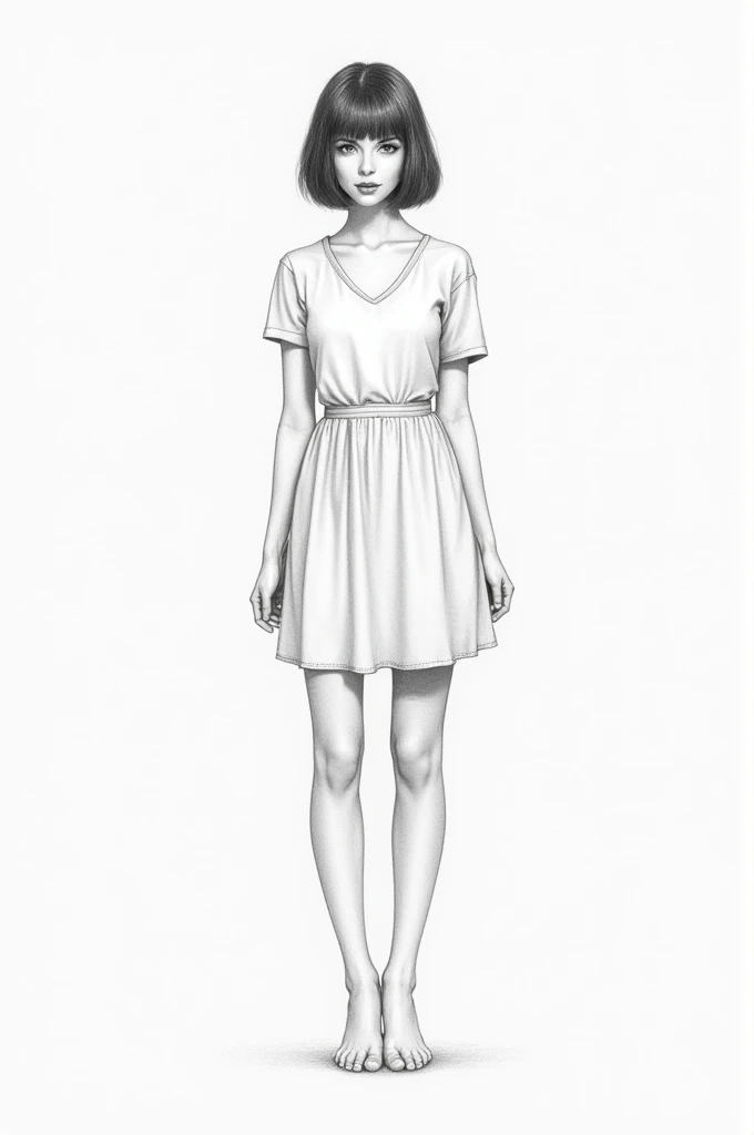 Full body short hair girl pencil drawing 