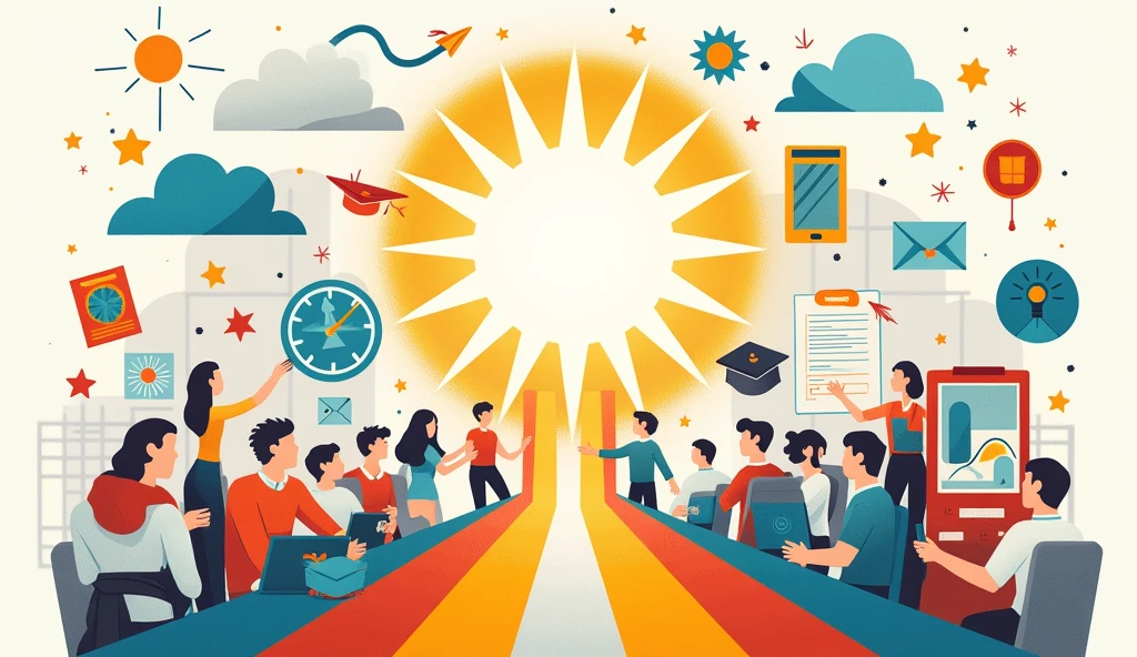 "Education alternatives offering hope"
A collage showing different educational paths: boot camps, online courses, certifications, and self-learning, represented by various icons (laptops, tools, certificates) converging into one powerful light representing success.