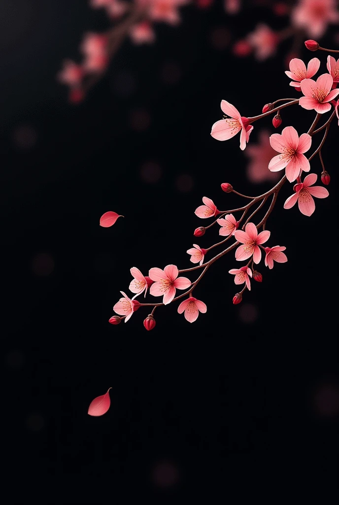Artwork involving Sakura leaves and South Korea country symbol in the upper right corner on black background