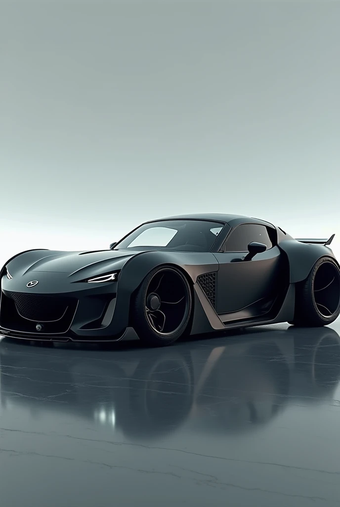 
Mazda MX5 futuristic glass roof very wide wheels matte black color wider at the rear and a more aggressive style