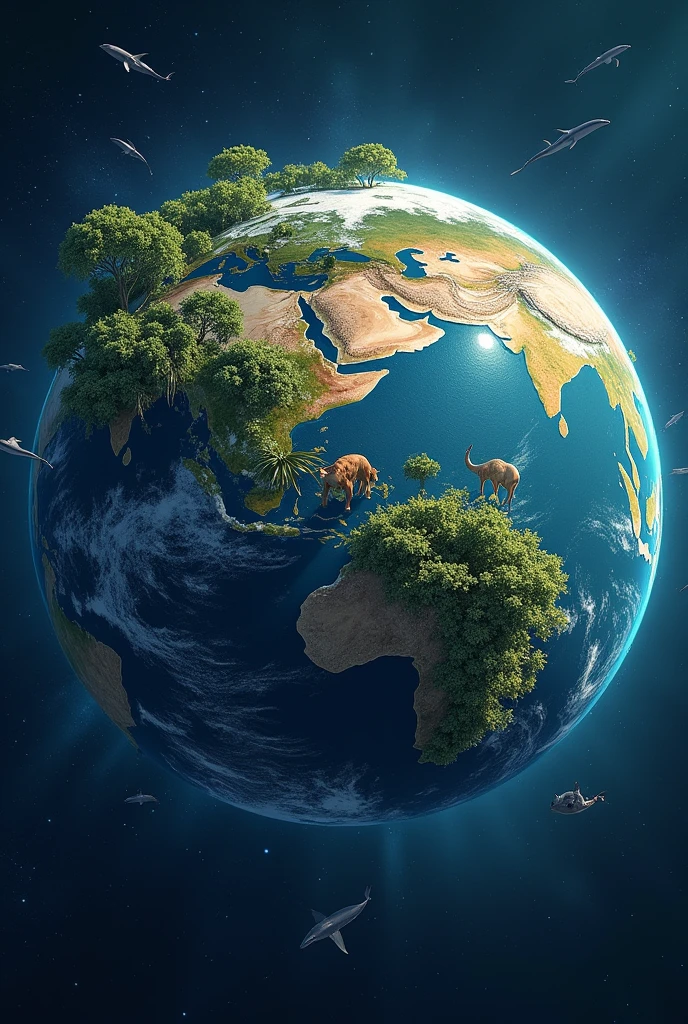 Make the planet Earth with all the ecosystems and animals that belong to the ecosystems