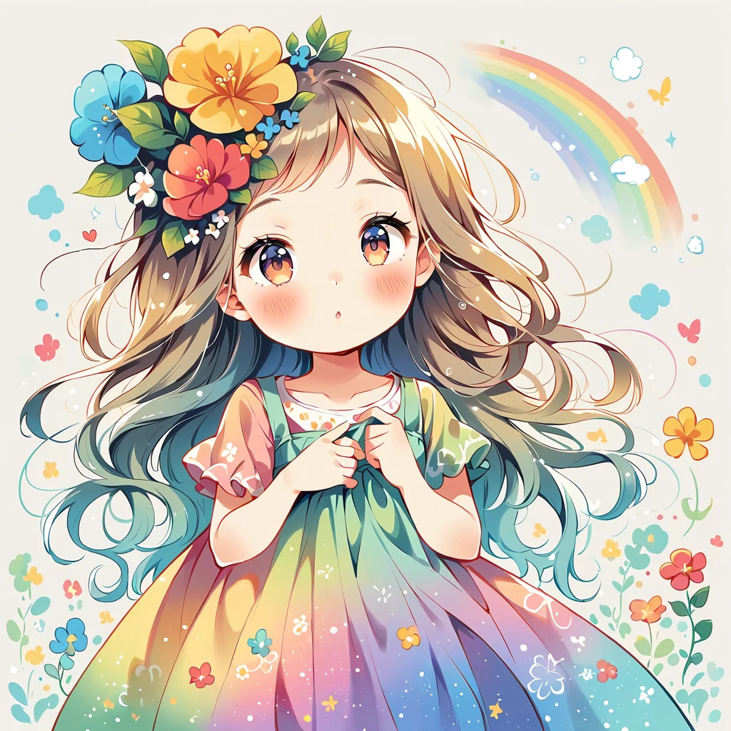 Heavy rain and lightning、Rain Fairy、Painting a rainbow with paint、The fairy is a girl、Blowing bubbles