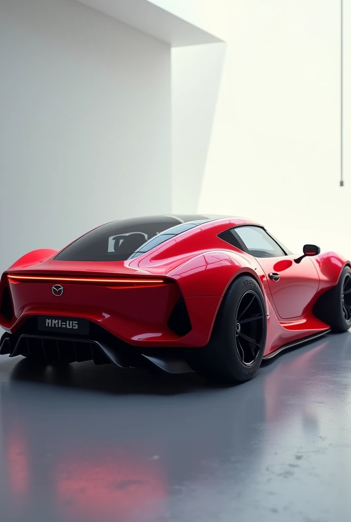 Mazda MX5 futuristic glass roof very wide wheels red color wider at the back and a more aggressive style prsche 911 style