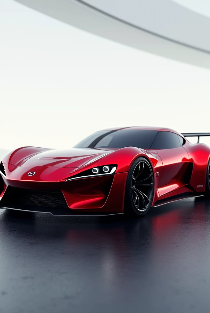 Mazda MX5 futuristic glass roof very wide wheels red color wider at the back and a more aggressive style prsche 911 style