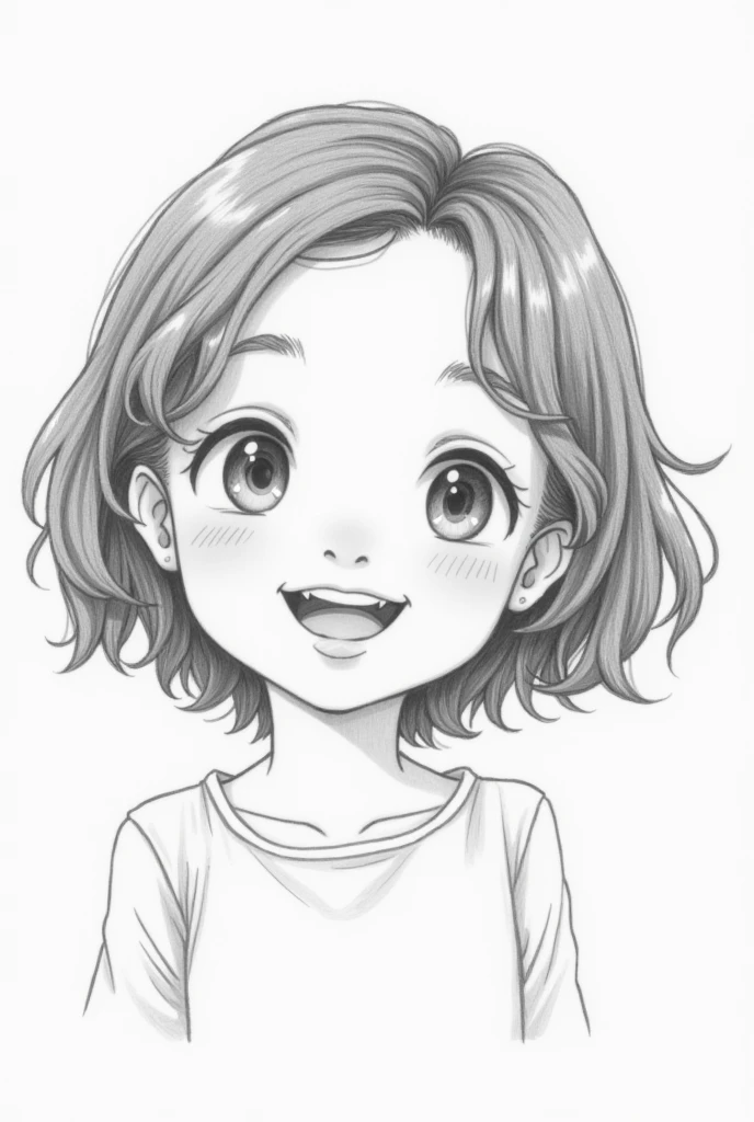 Pencil drawing of happy girl with short wavy hair ,with full body 