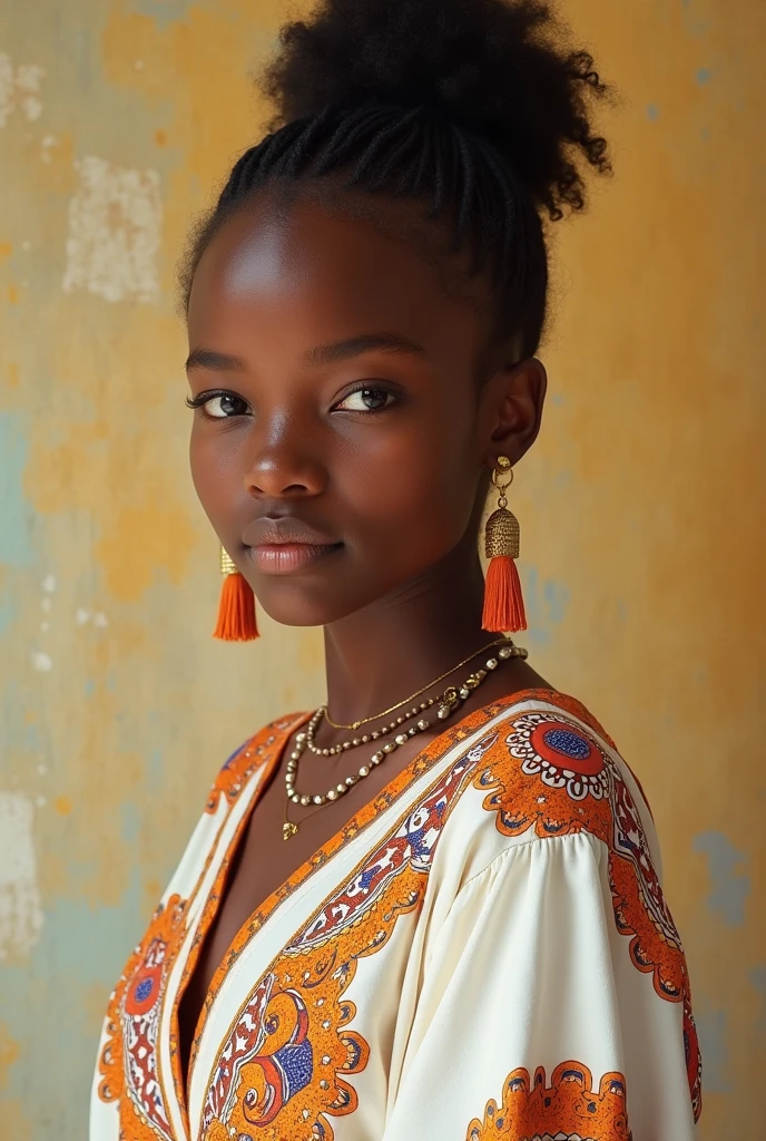 african girl with patren white dras