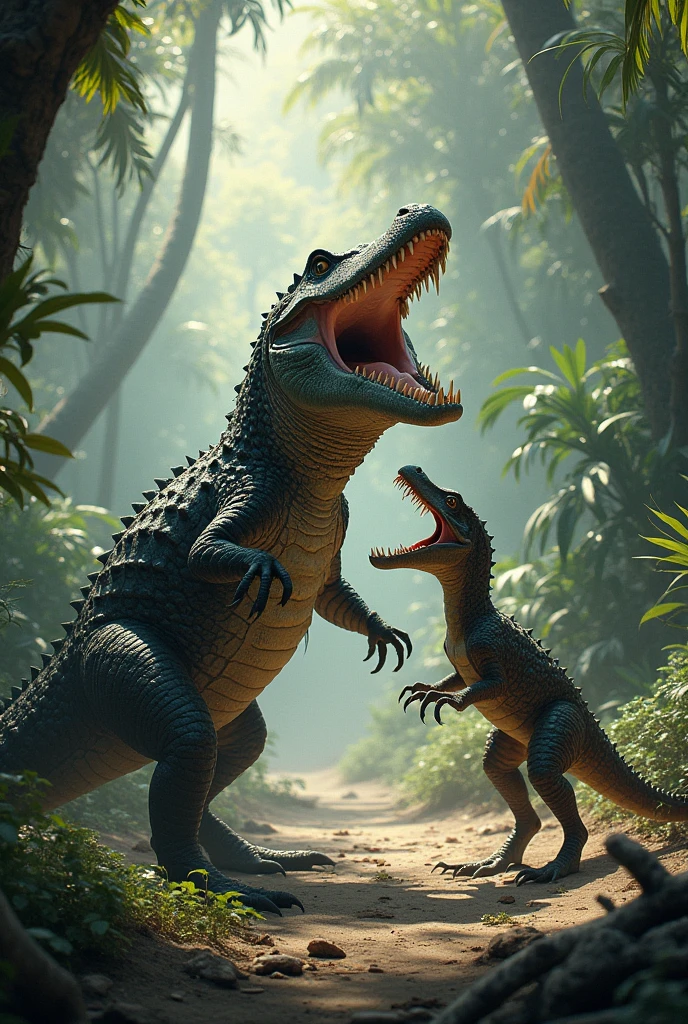 generates a crocodile fighting a velociraptor
