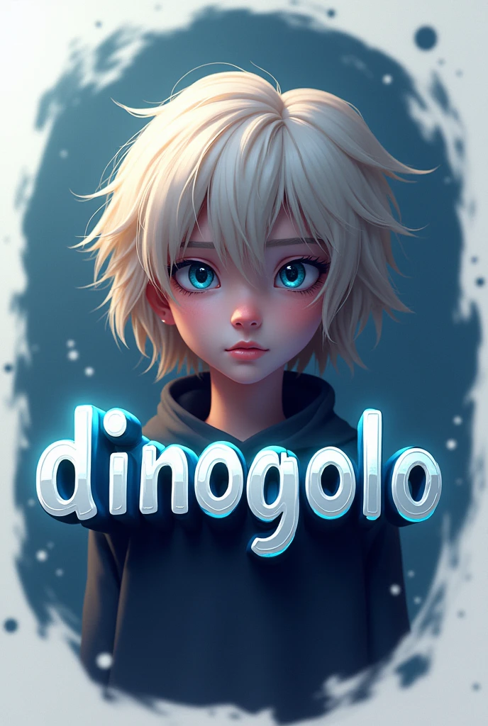 A profile picture with the lettering dinogolo with a face above the lettering dsd the guy must have light hair that is messy and laid forward the lettering mlr a nice dark mlt blue a gradient and white background the guy must look a bit more serious the lettering in 3d optics and