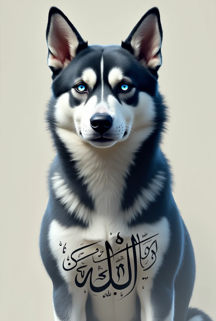 Pitbull cross husky dog blue eyes written ALLAH in Arabic without natural hair