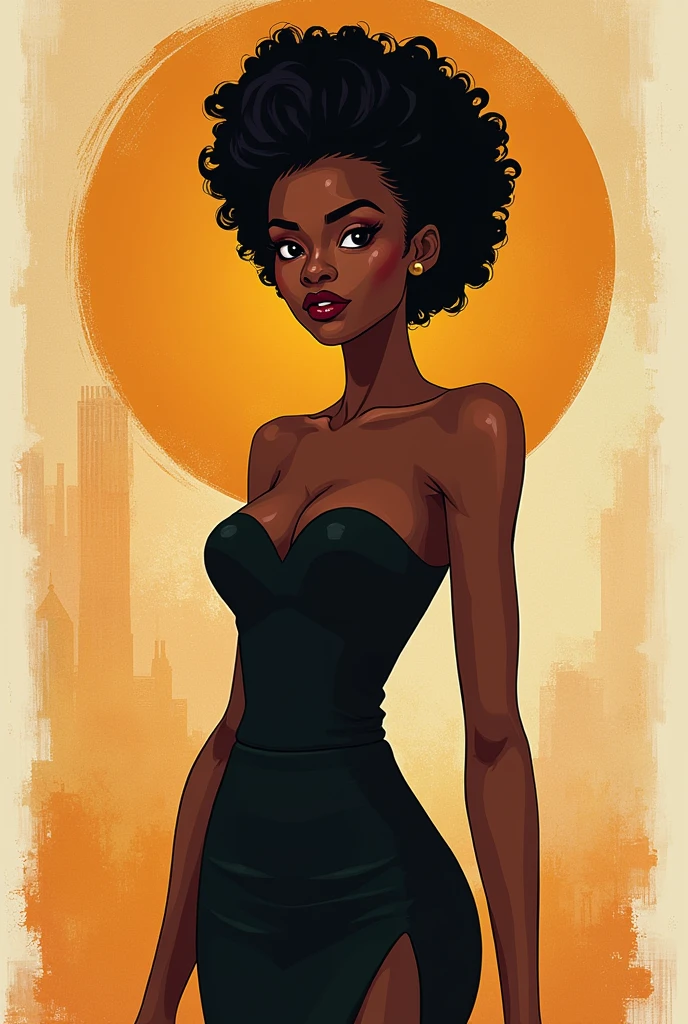 Black  woman. Very dark skin. Tall. Beautiful. Animated. Ultra high quality.