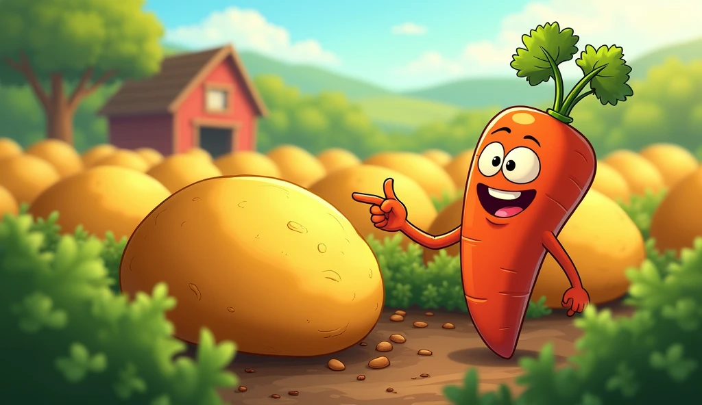 veggie points toward a potato patch round and yellow shiny  for kids cartoon