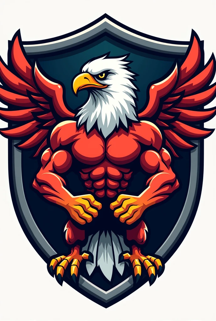 Create Cartoon image of a muscular eagle inside a shield for a team 
