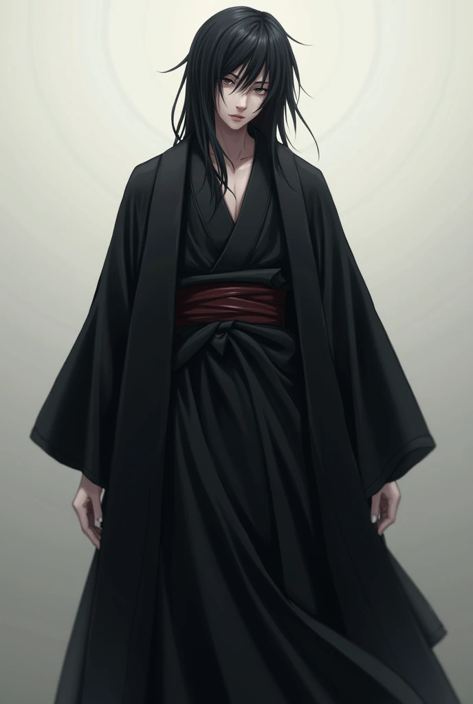 Serious Yorichi with black hair and black haori