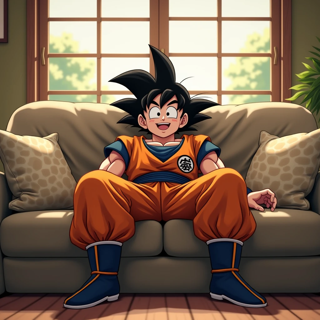 Goku sitting on the couch