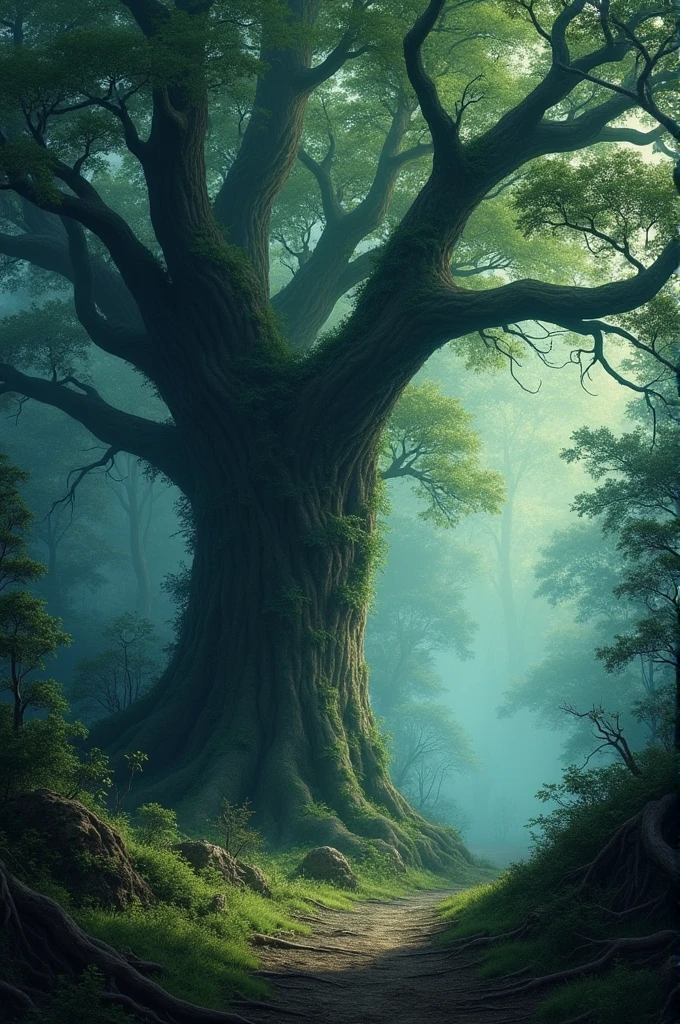 ((best quality)), ((masterpiece)), (detailed) A cold wind blows ( in forest) (scary) (lush tree)