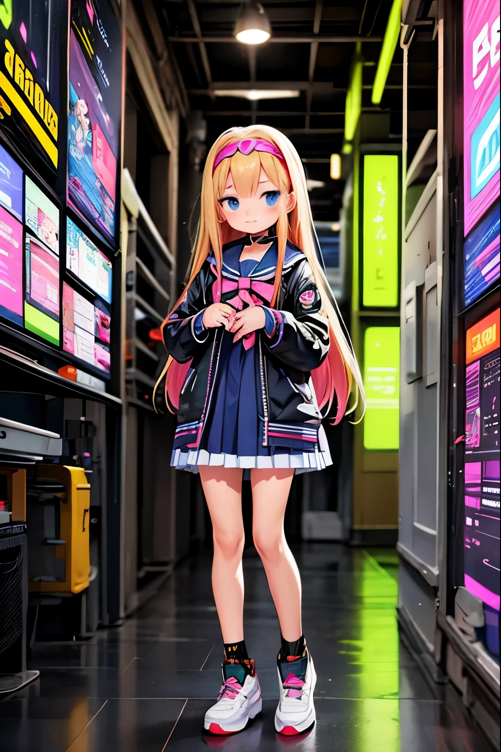 anime girl in a dress and headband standing in front of a building, digital cyberpunk anime art, digital cyberpunk - anime art, anime cyberpunk art, cyberpunk anime girl, cyberpunk anime girl mech, anime style 4 k, best anime 4k konachan wallpaper, cyber school girl, cyberpunk anime art, portrait anime space cadet girl, anime girl of the future, dreamy cyberpunk girl