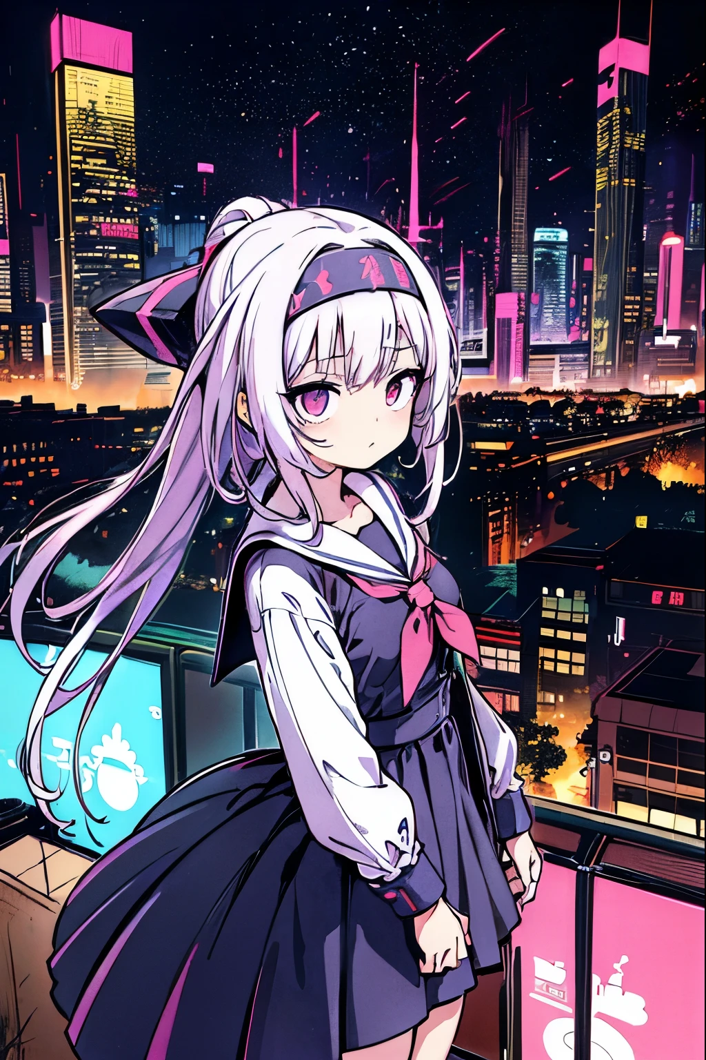 (anime girl in a dress and headband standing in front of a building, digital cyberpunk anime art, digital cyberpunk - anime art, anime cyberpunk art, cyberpunk anime girl, cyberpunk anime girl mech, anime style 4 k, best anime 4k konachan wallpaper, cyber school girl, cyberpunk anime art, portrait anime space cadet girl, anime girl of the future, dreamy cyberpunk girl
