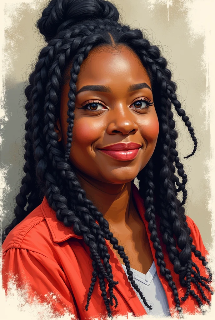 Drawing of the chubby black philosopher Bell Hooks with braids in color sketch version, very similar to her